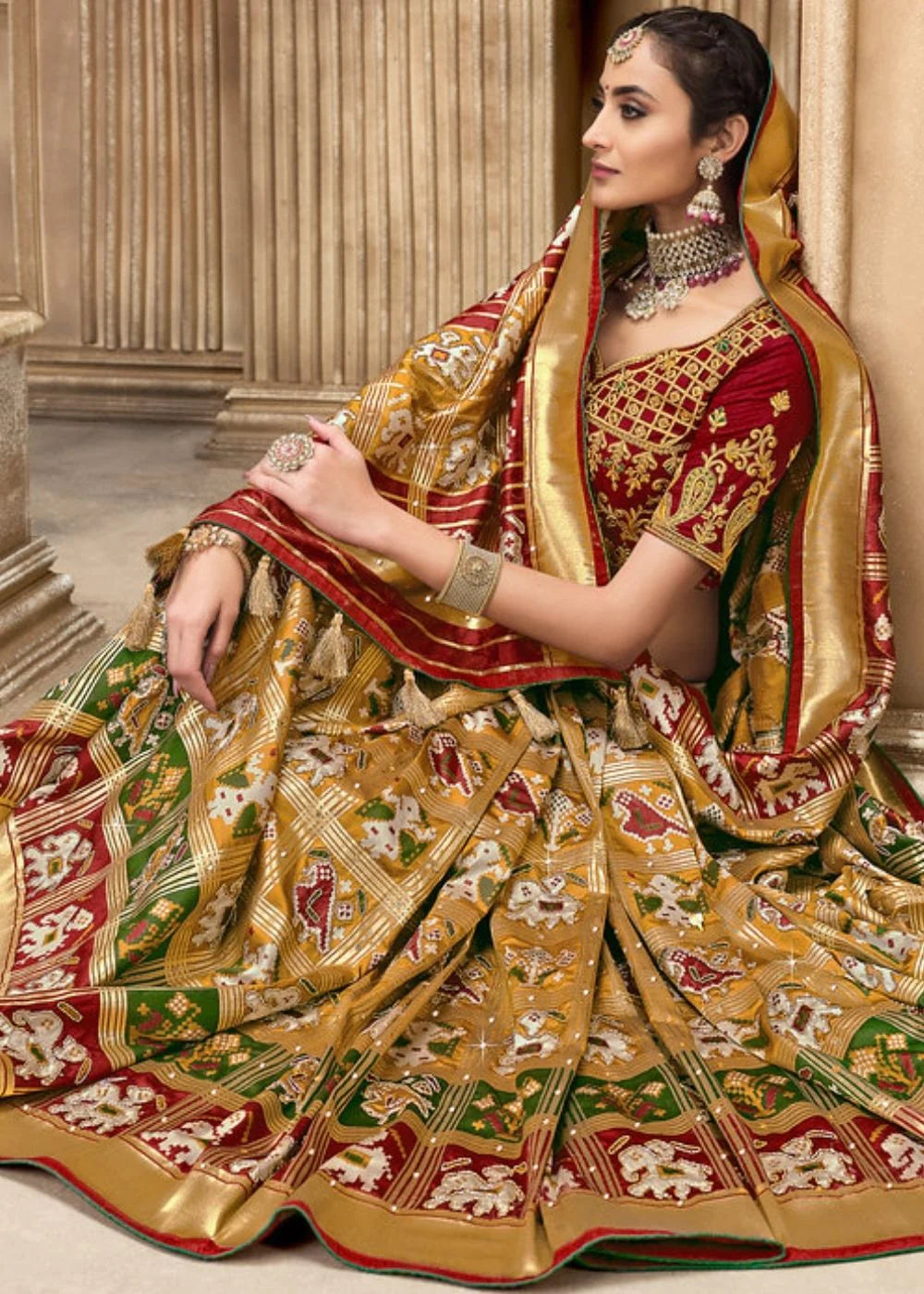 GOLD PATOLA SILK SAREE WITH MIRROR WORK