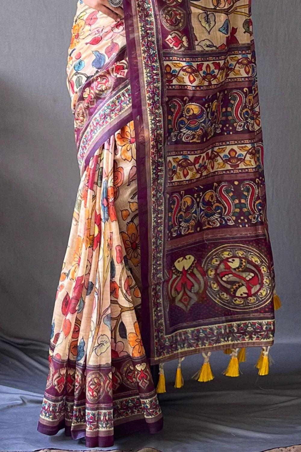 PEACH ORANGE KALAMKARI PRINTED SOFT COTTON SAREE