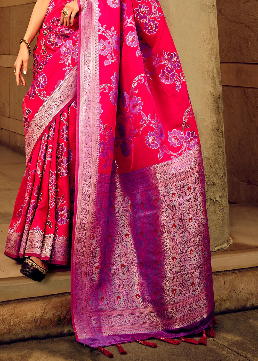 PINK ZARI WOVEN SATIN Banarasi SILK SAREE