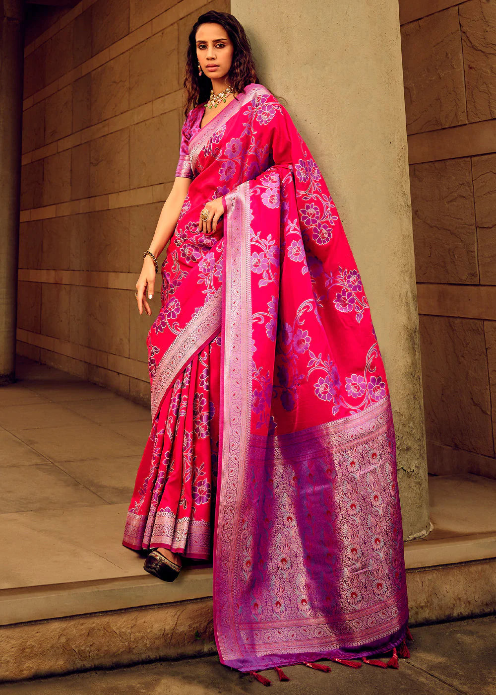 PINK ZARI WOVEN SATIN Banarasi SILK SAREE