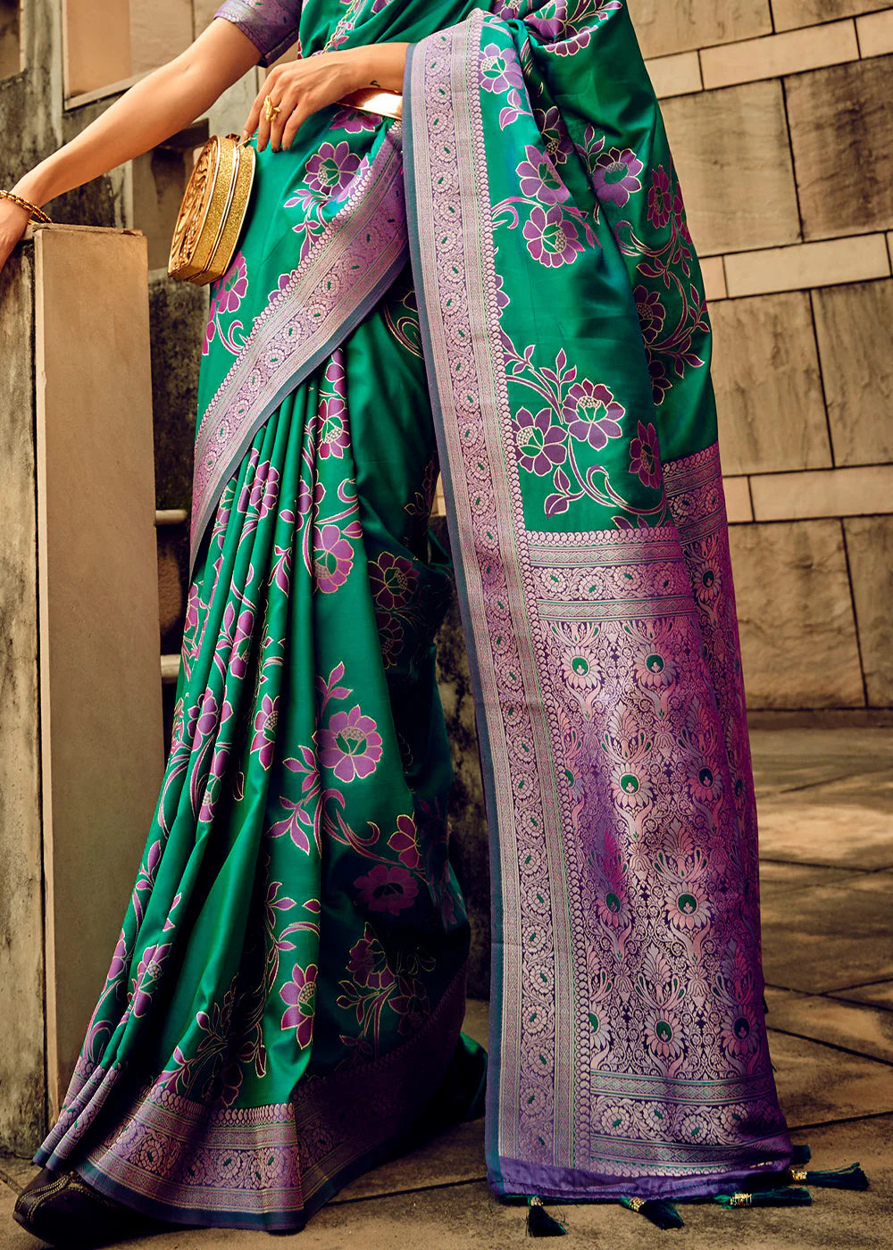 GREEN ZARI WOVEN SATIN Banarasi SILK SAREE