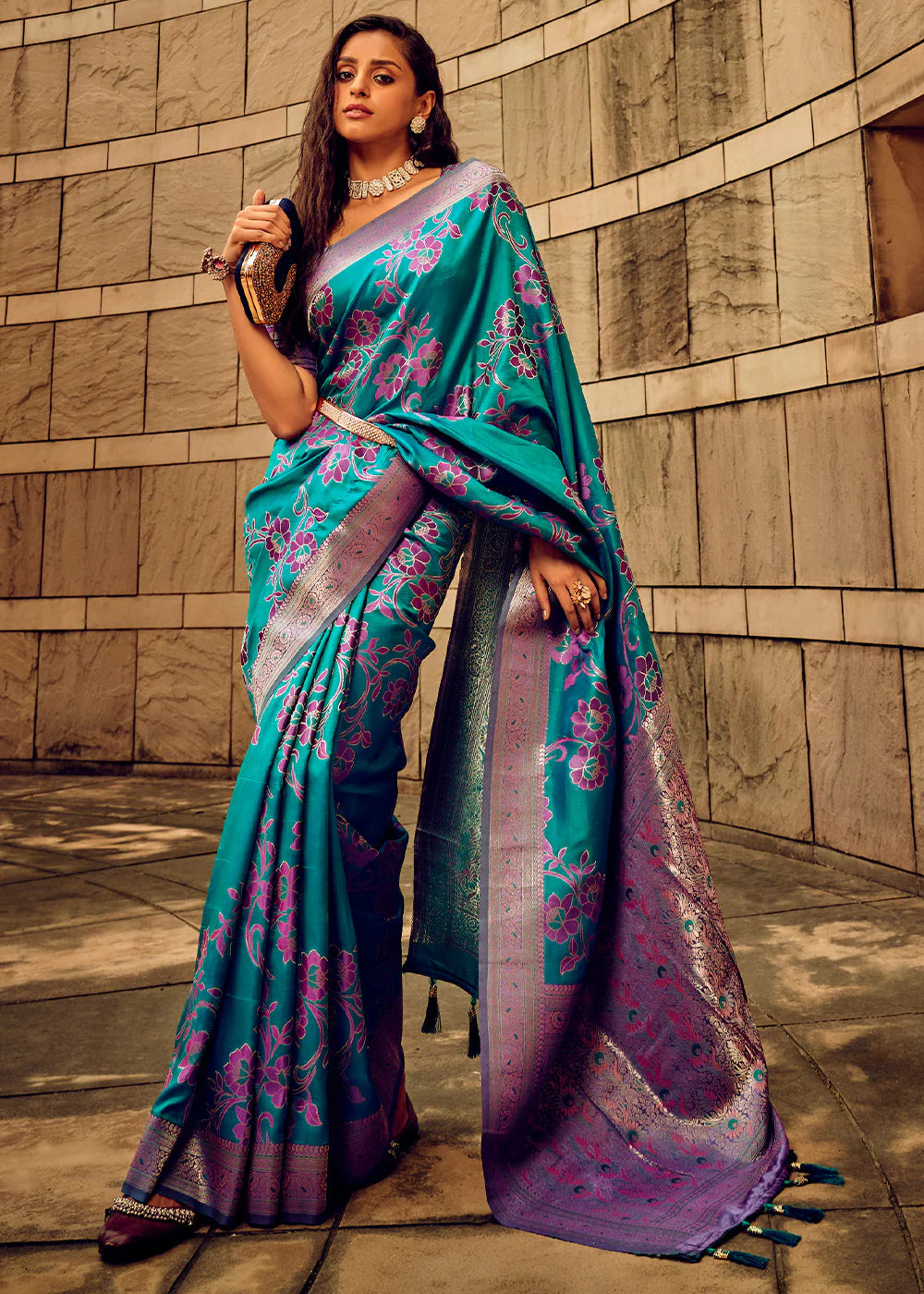 Blue ZARI WOVEN SATIN Banarasi SILK SAREE