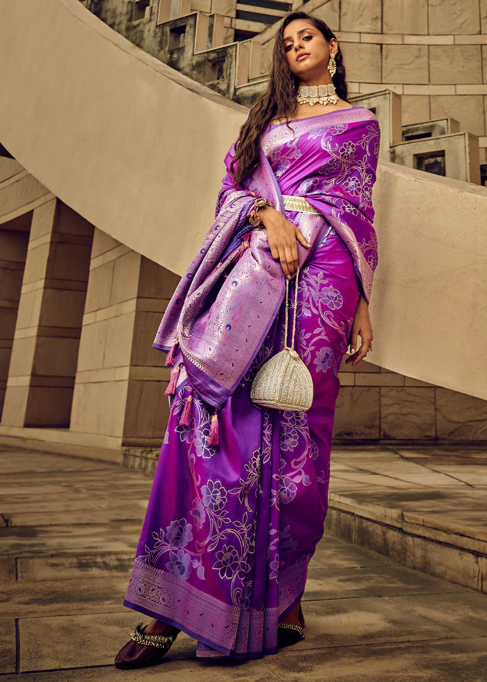 Purple ZARI WOVEN SATIN Banarasi SILK SAREE