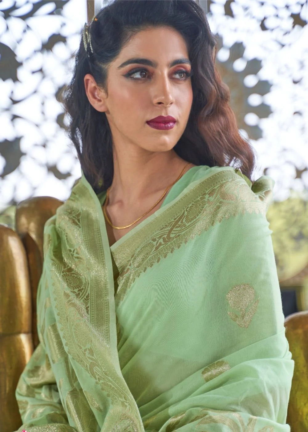 PISTA GREEN ZARI WOVEN DESIGNER SILK SAREE