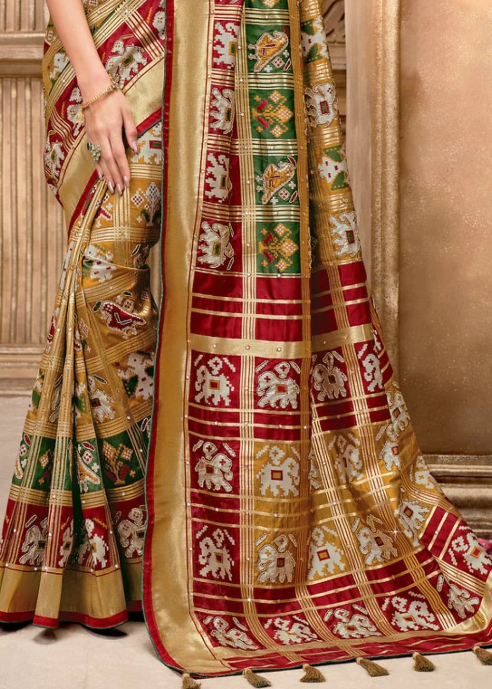 GOLD PATOLA SILK SAREE WITH MIRROR WORK