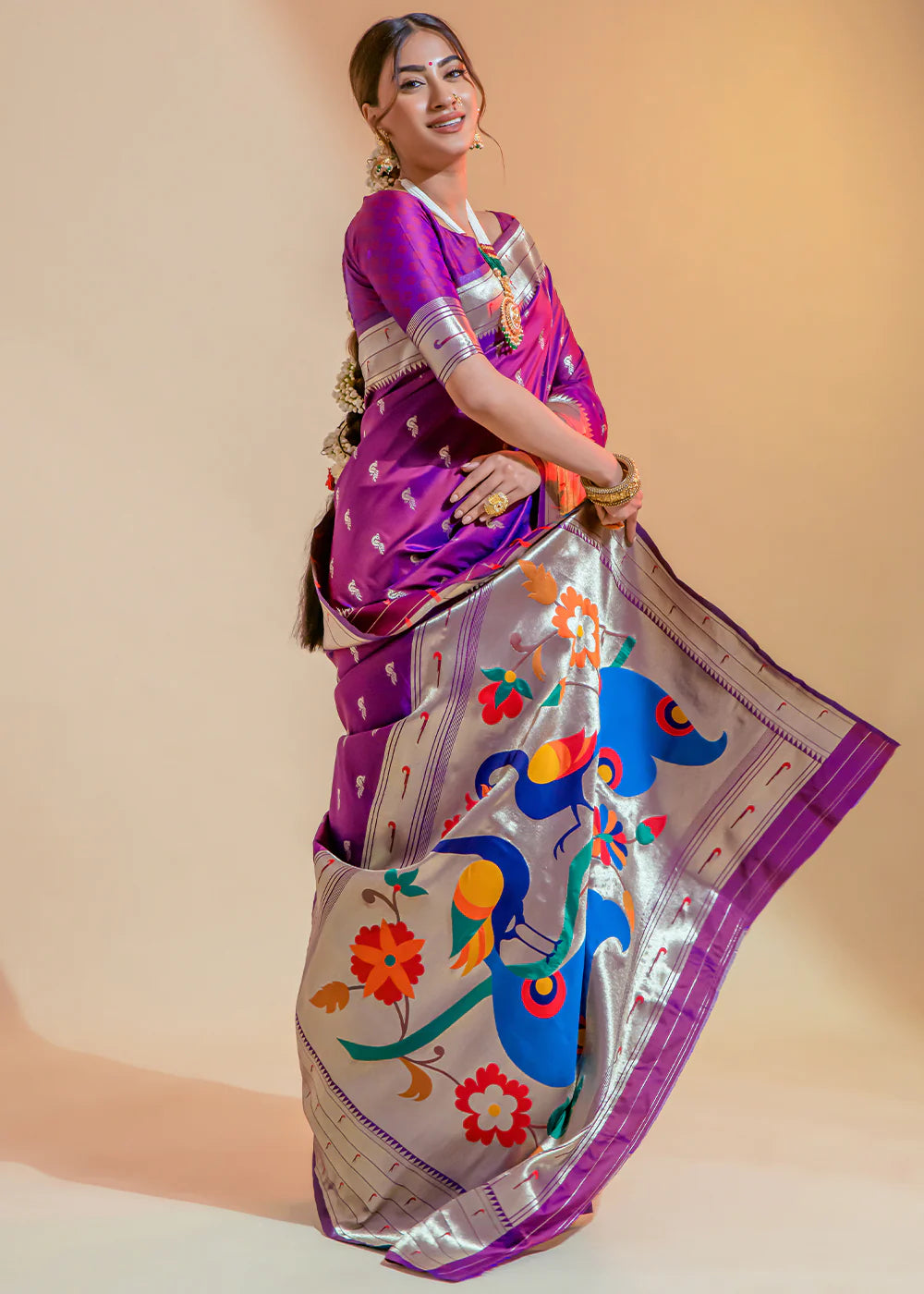 Violet WOWEN Paithani Silk Saree