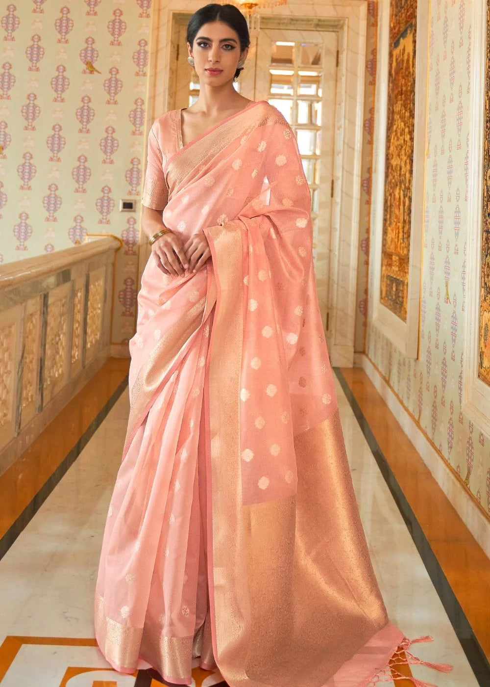 PINK ZARI WOVEN LINEN SILK SAREE