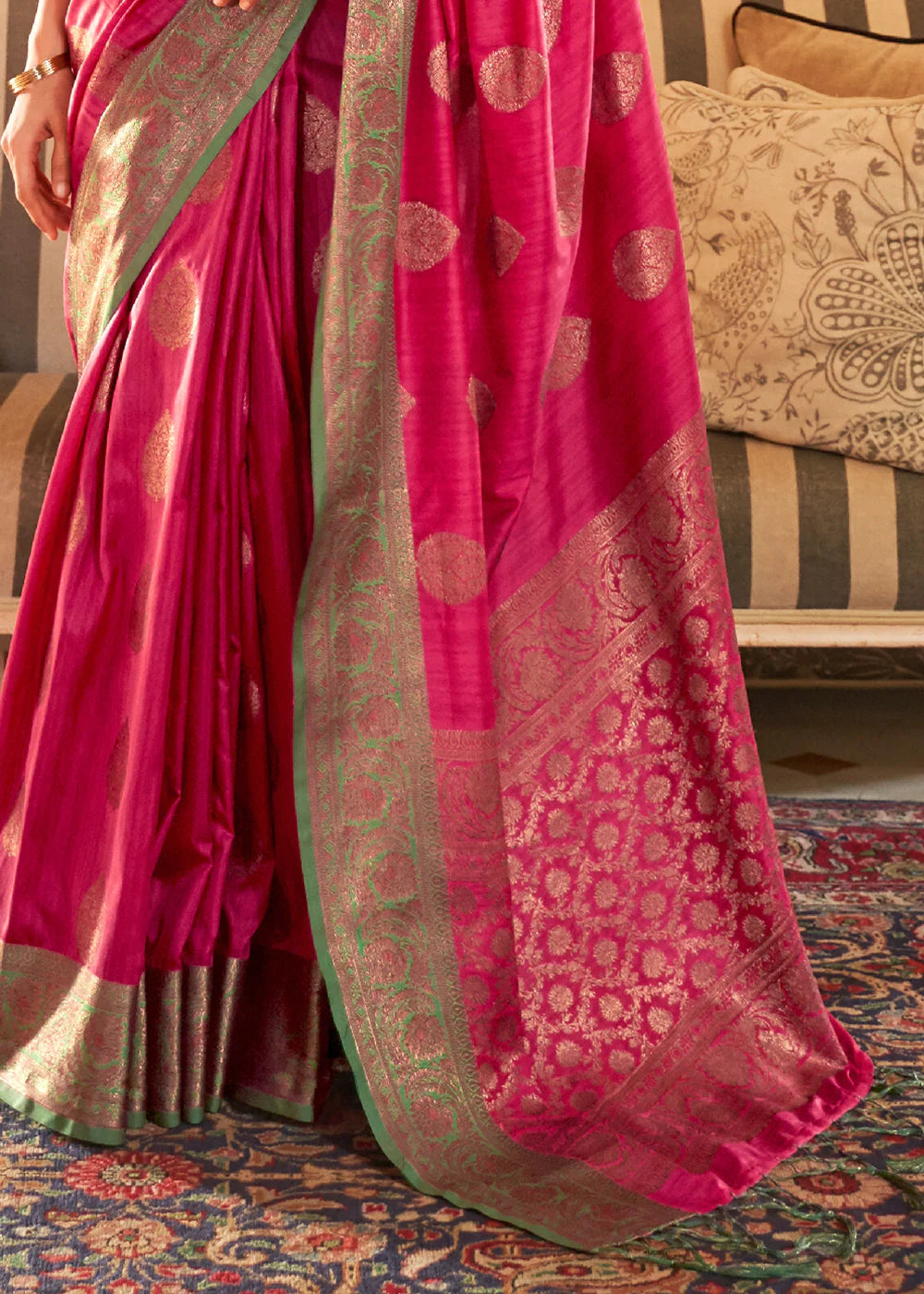 PASTEL PINK WOVEN BANARASI TUSSAR SILK SAREE