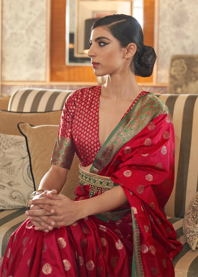 RUFOUS RED WOVEN BANARASI TUSSAR SILK SAREE