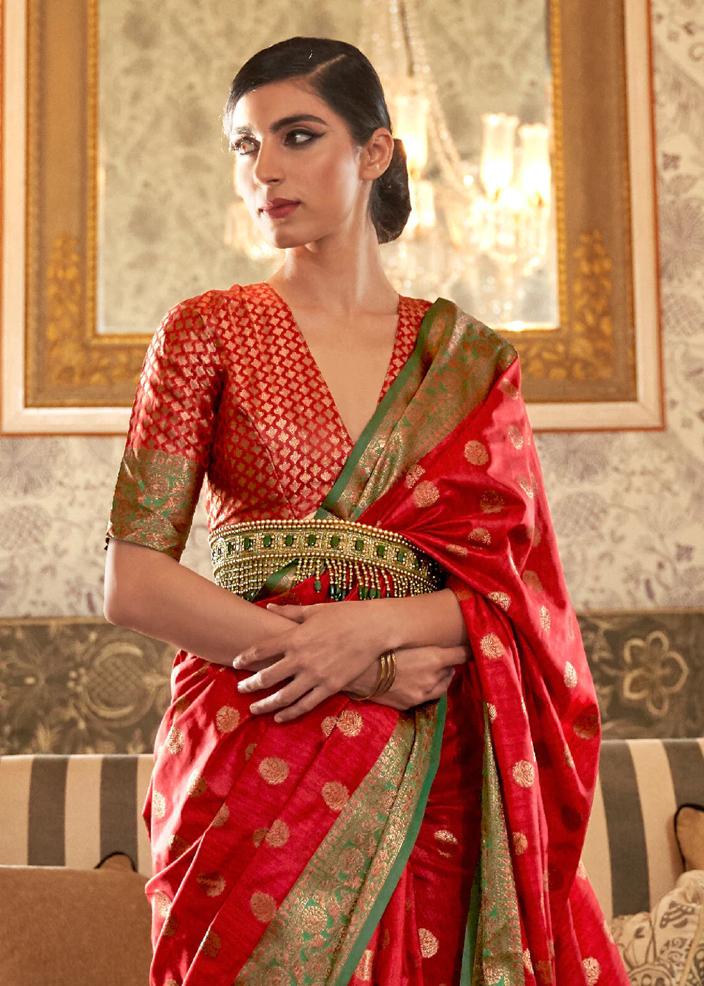 RUFOUS RED WOVEN BANARASI TUSSAR SILK SAREE