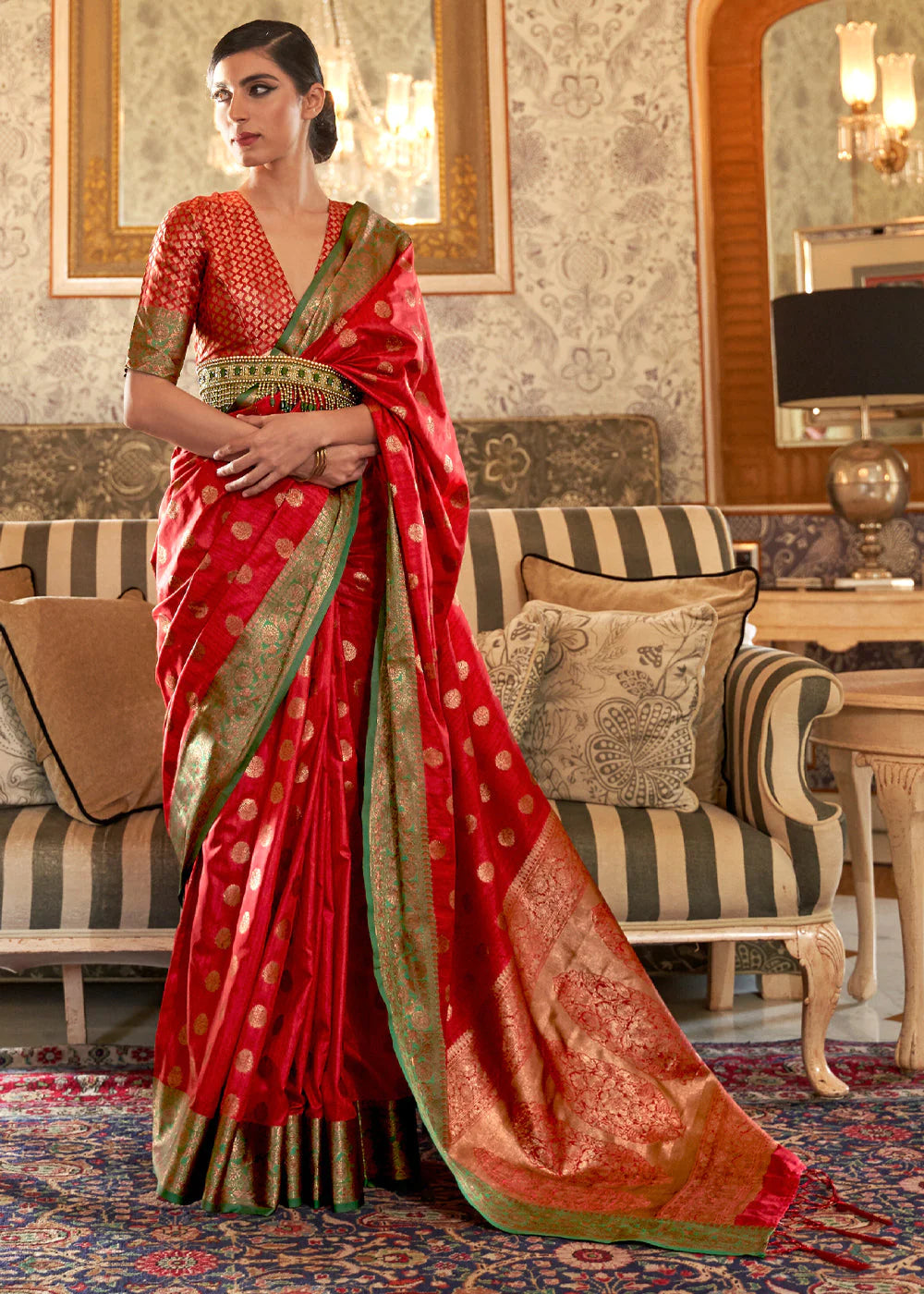 RUFOUS RED WOVEN BANARASI TUSSAR SILK SAREE