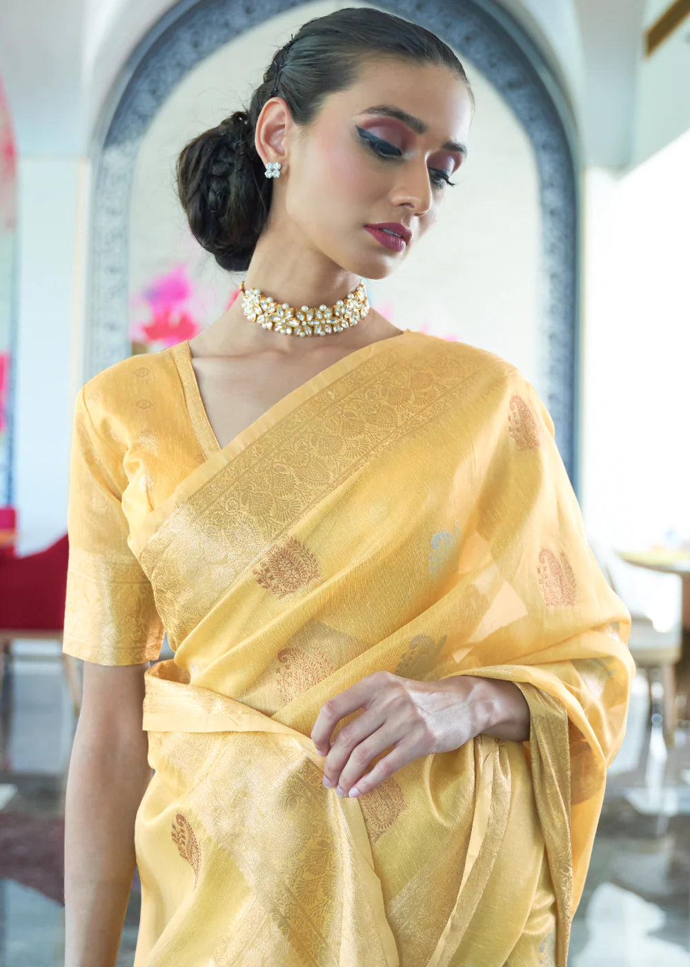 TUSCANY YELLOW ZARI WOVEN TISSUE SAREE