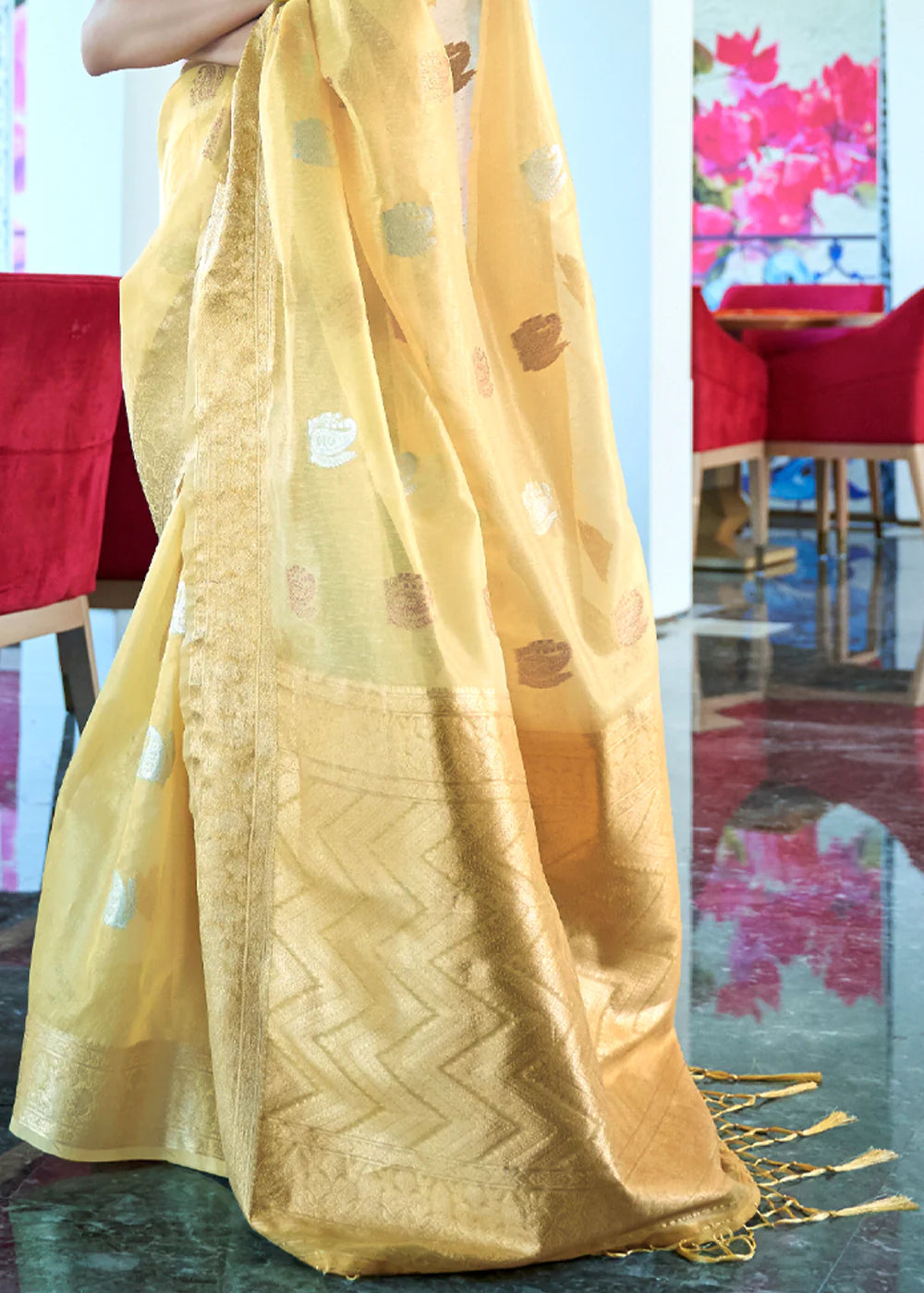 TUSCANY YELLOW ZARI WOVEN TISSUE SAREE