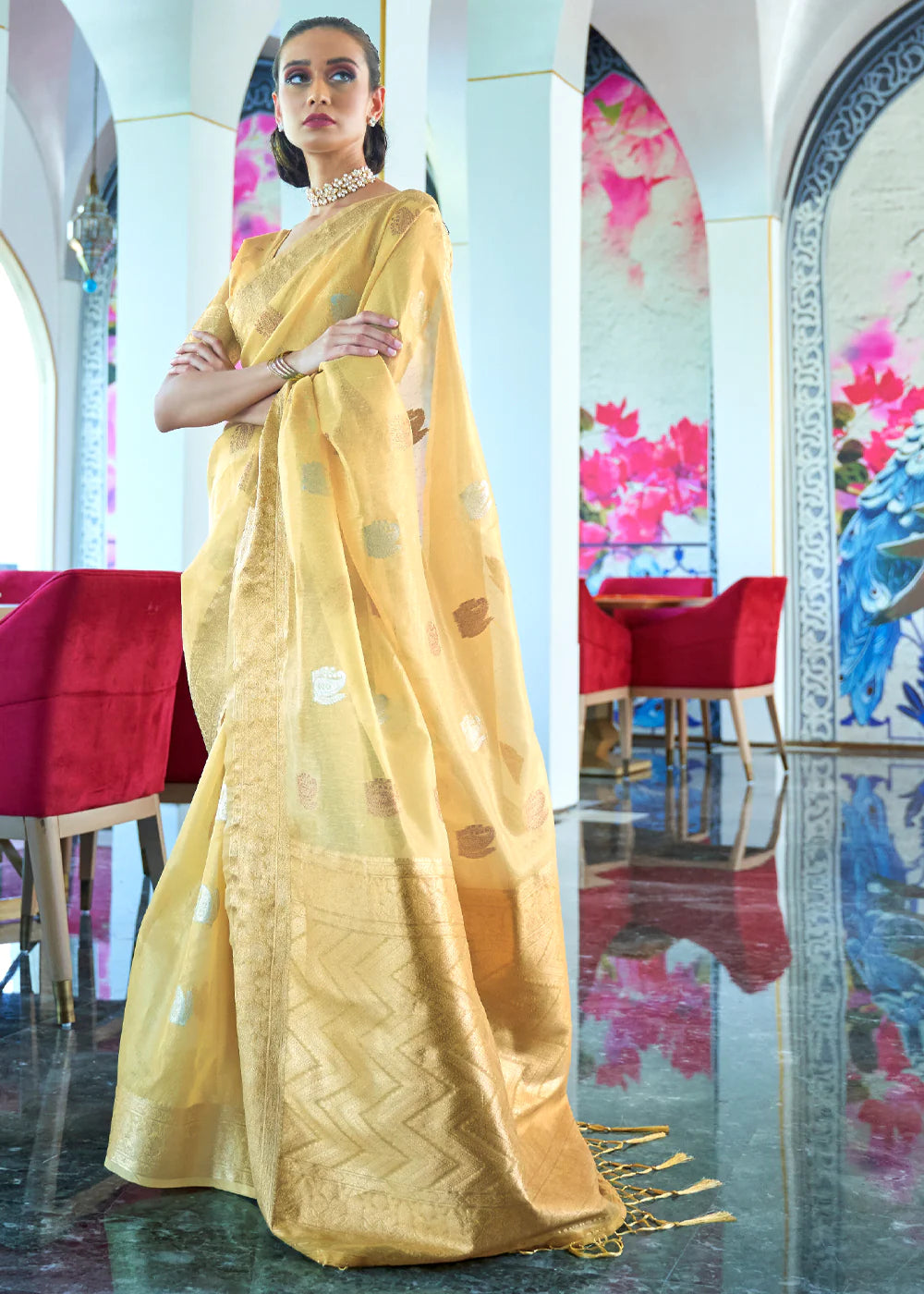 TUSCANY YELLOW ZARI WOVEN TISSUE SAREE