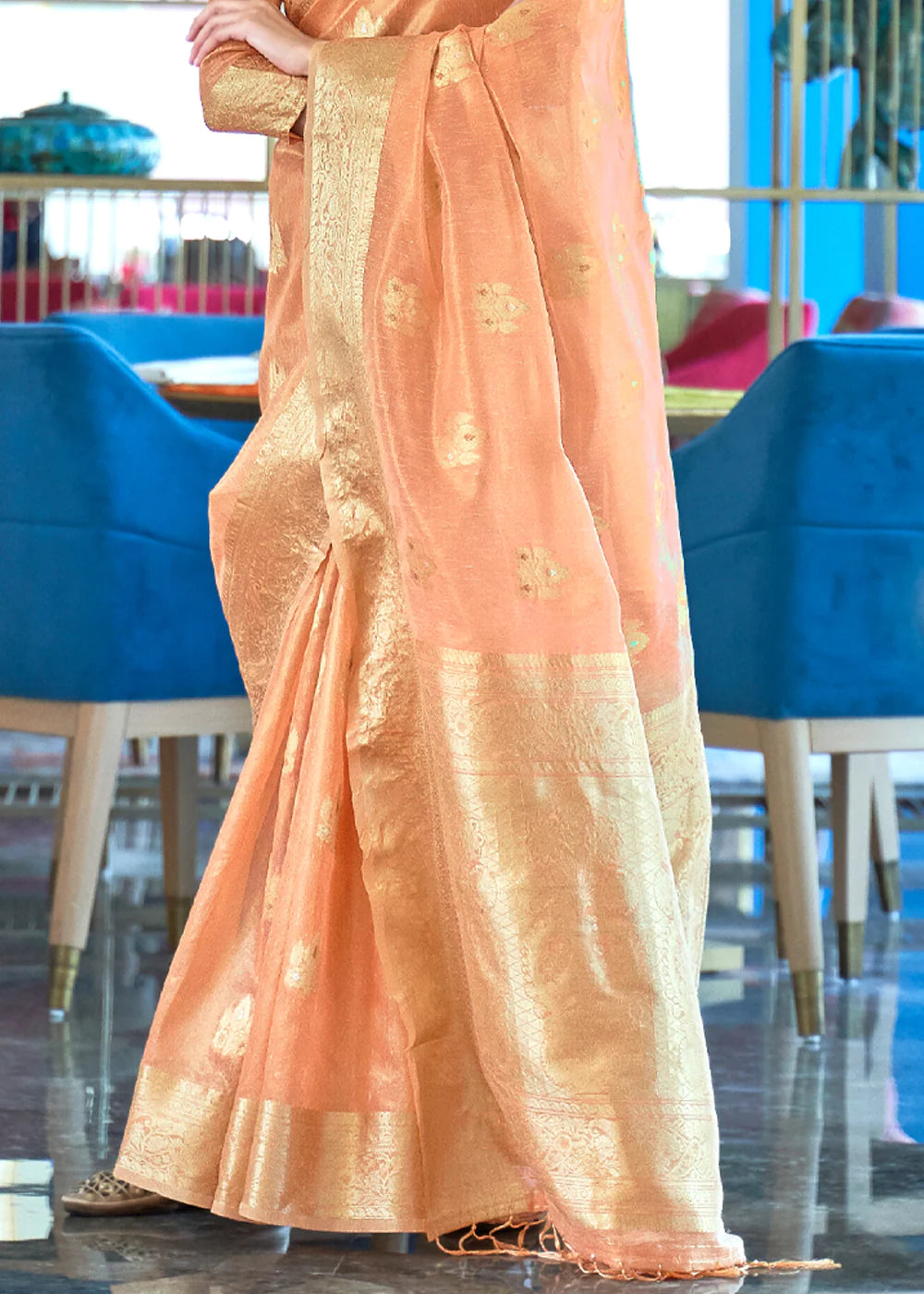 LIGHT PEACH ZARI WOVEN TISSUE SAREE