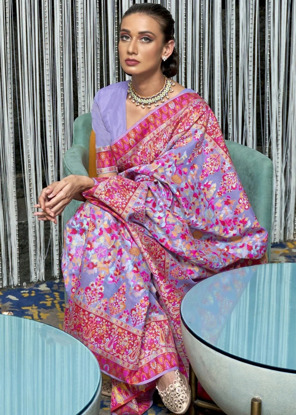 PURPLE BANARASI JAMAWAR WOVEN KASHMIRA SILK SAREE