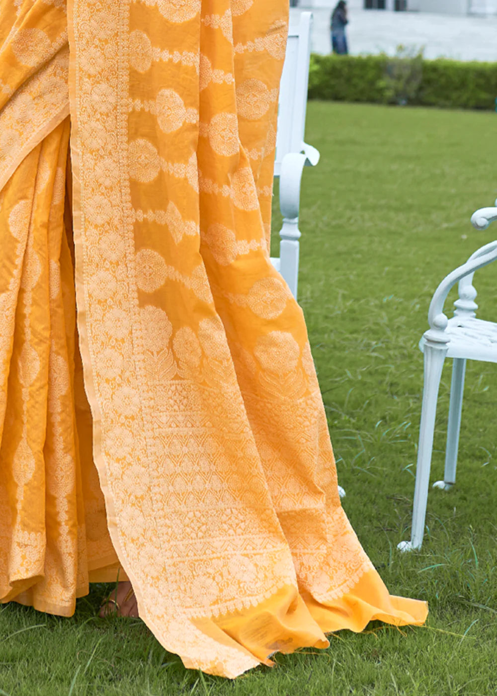 Sunny Delight Yellow Lucknowi Chikankari Cotton Saree