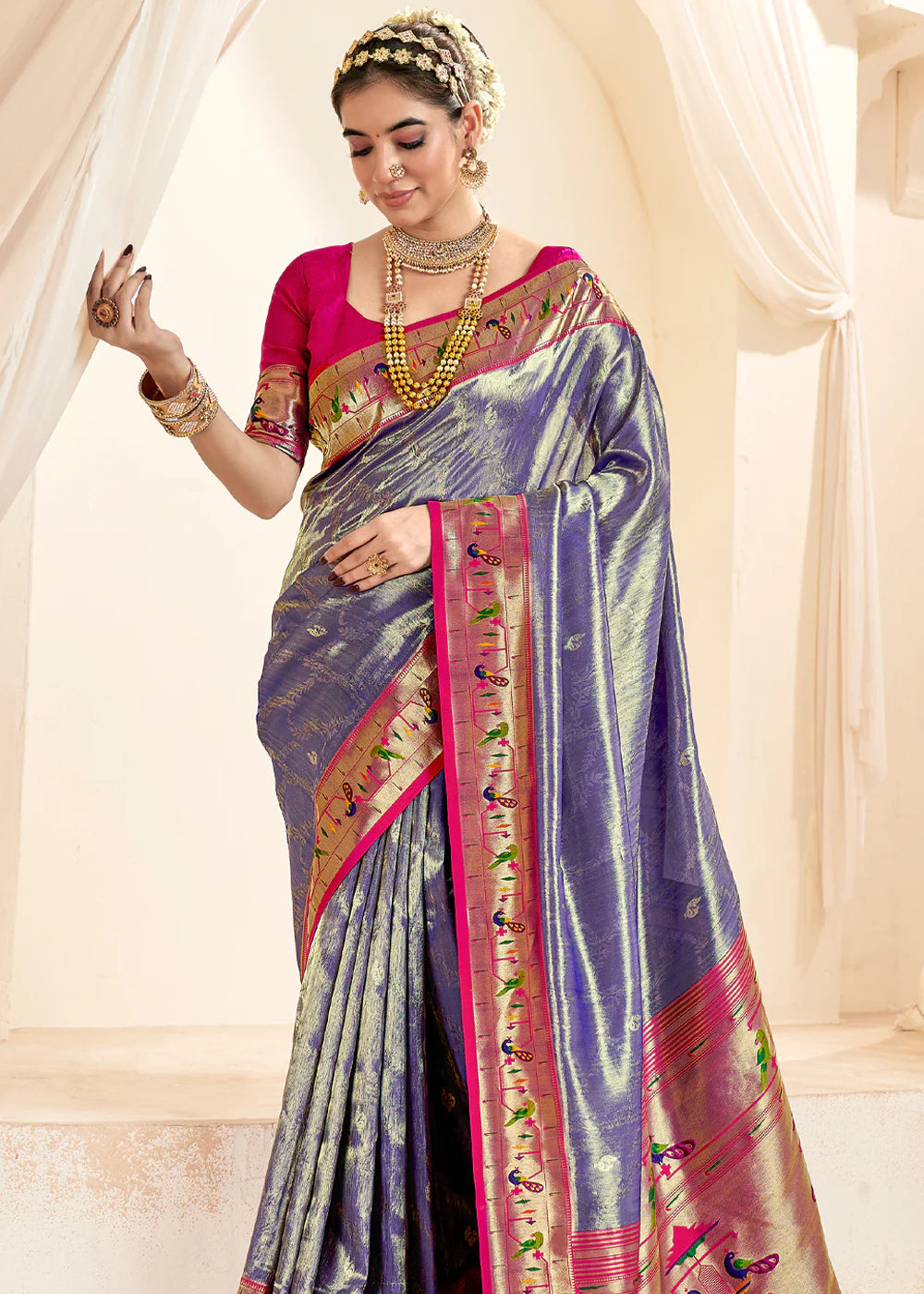 BERRY BLUE Soft tissue silk with paithani border SAREE