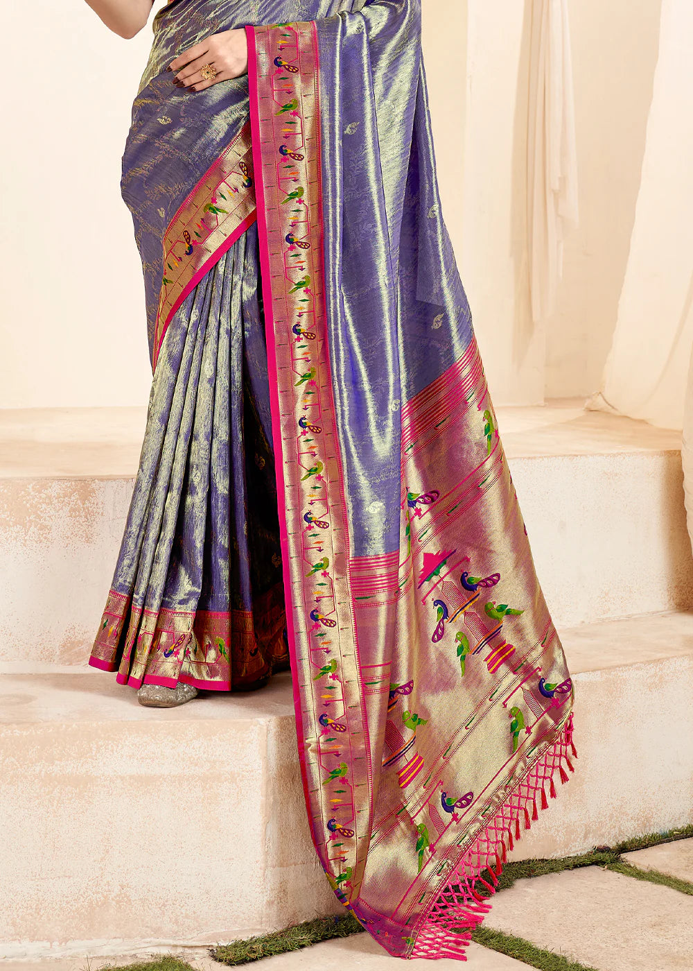 BERRY BLUE Soft tissue silk with paithani border SAREE