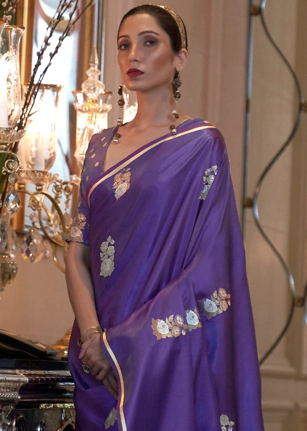 VOILET PURPLE DESIGNER Banarasi SATIN SILK SAREE