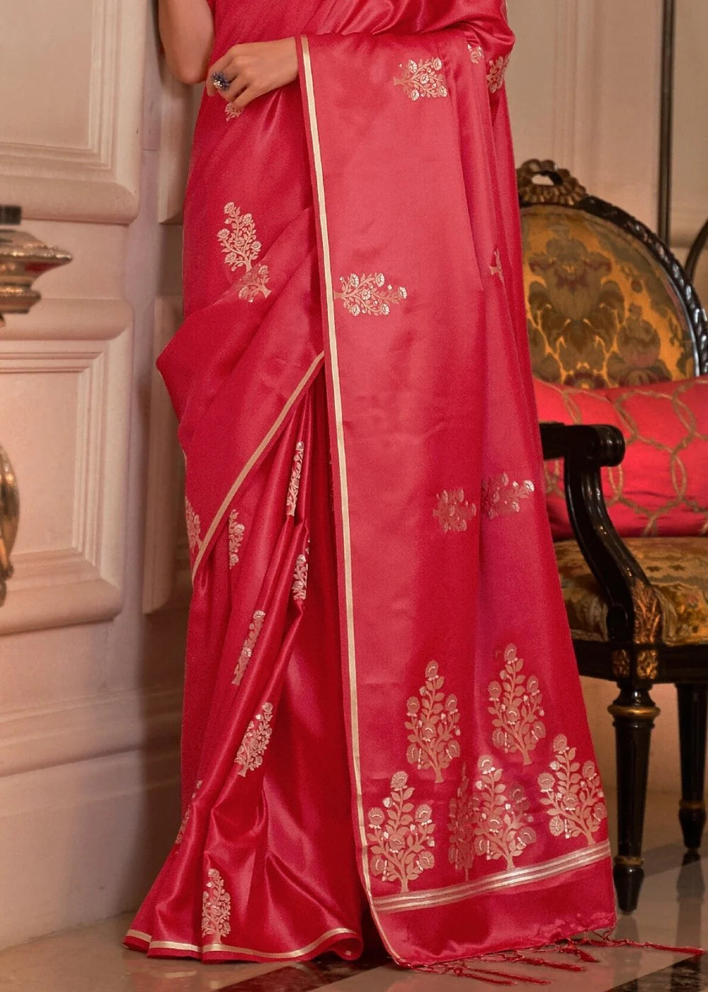 FIERY PINK DESIGNER Banarasi SATIN SILK SAREE