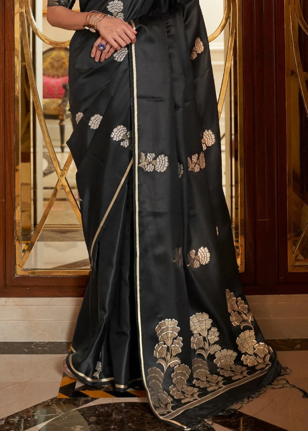 GREASE BLACK DESIGNER Banarasi SATIN SILK SAREE