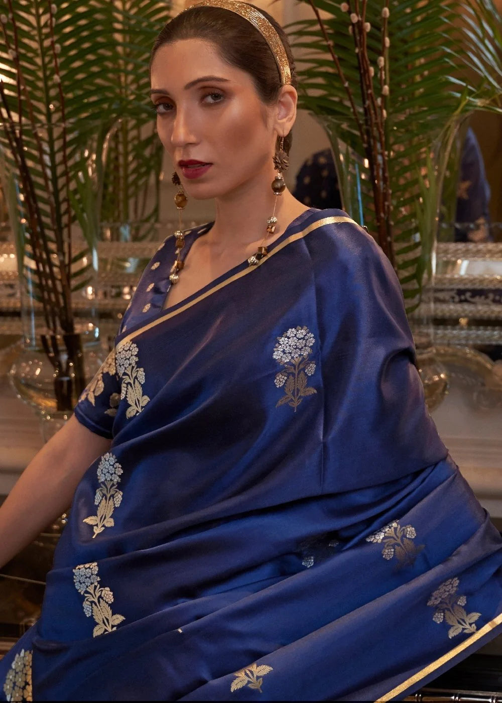 ROYAL BLUE DESIGNER Banarasi SATIN SILK SAREE