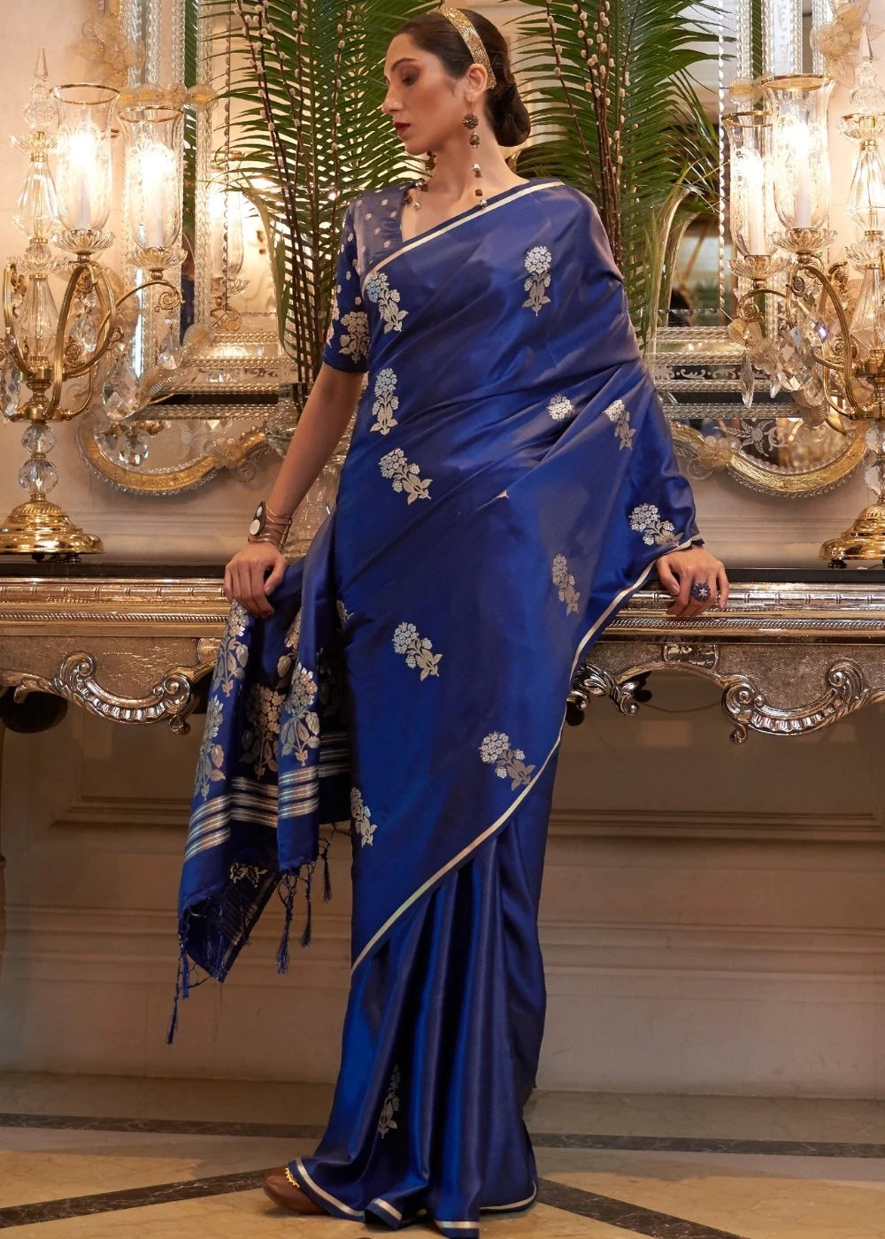 ROYAL BLUE DESIGNER Banarasi SATIN SILK SAREE