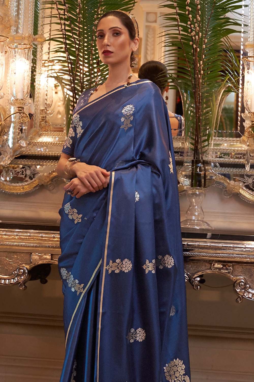 ROYAL BLUE DESIGNER Banarasi SATIN SILK SAREE