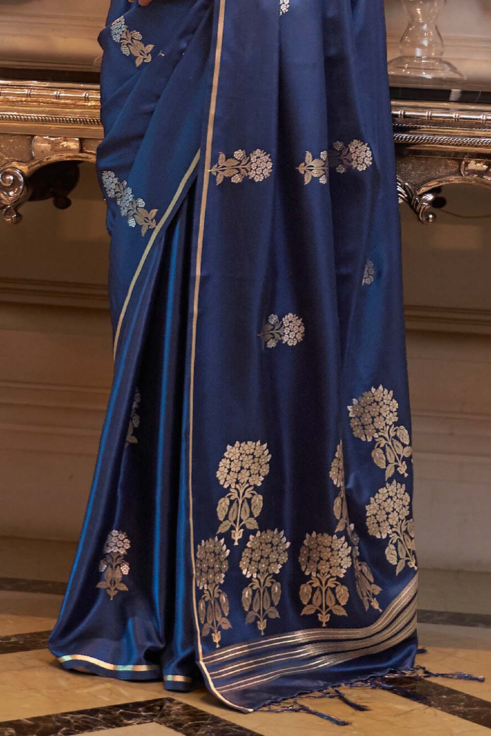 ROYAL BLUE DESIGNER Banarasi SATIN SILK SAREE