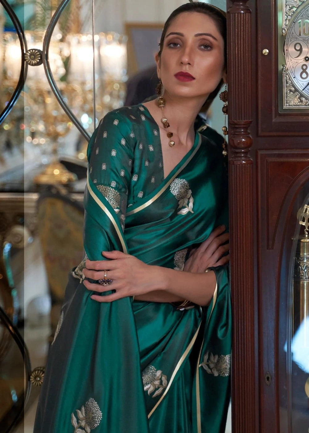 SHAMROCK GREEN DESIGNER Banarasi SATIN SILK SAREE