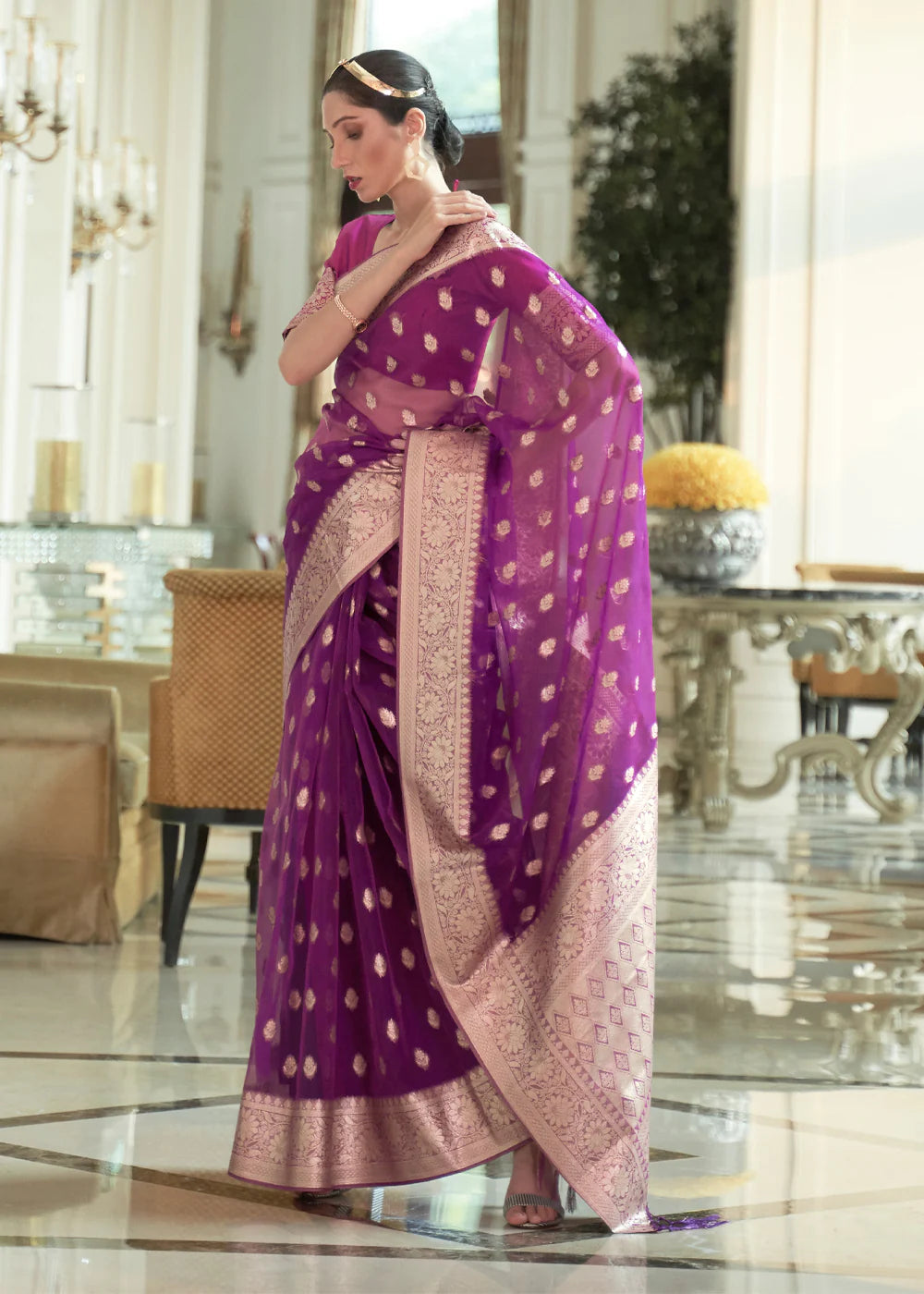 JASMINE PURPLE ZARI WOVEN ORGANZA SILK SAREE