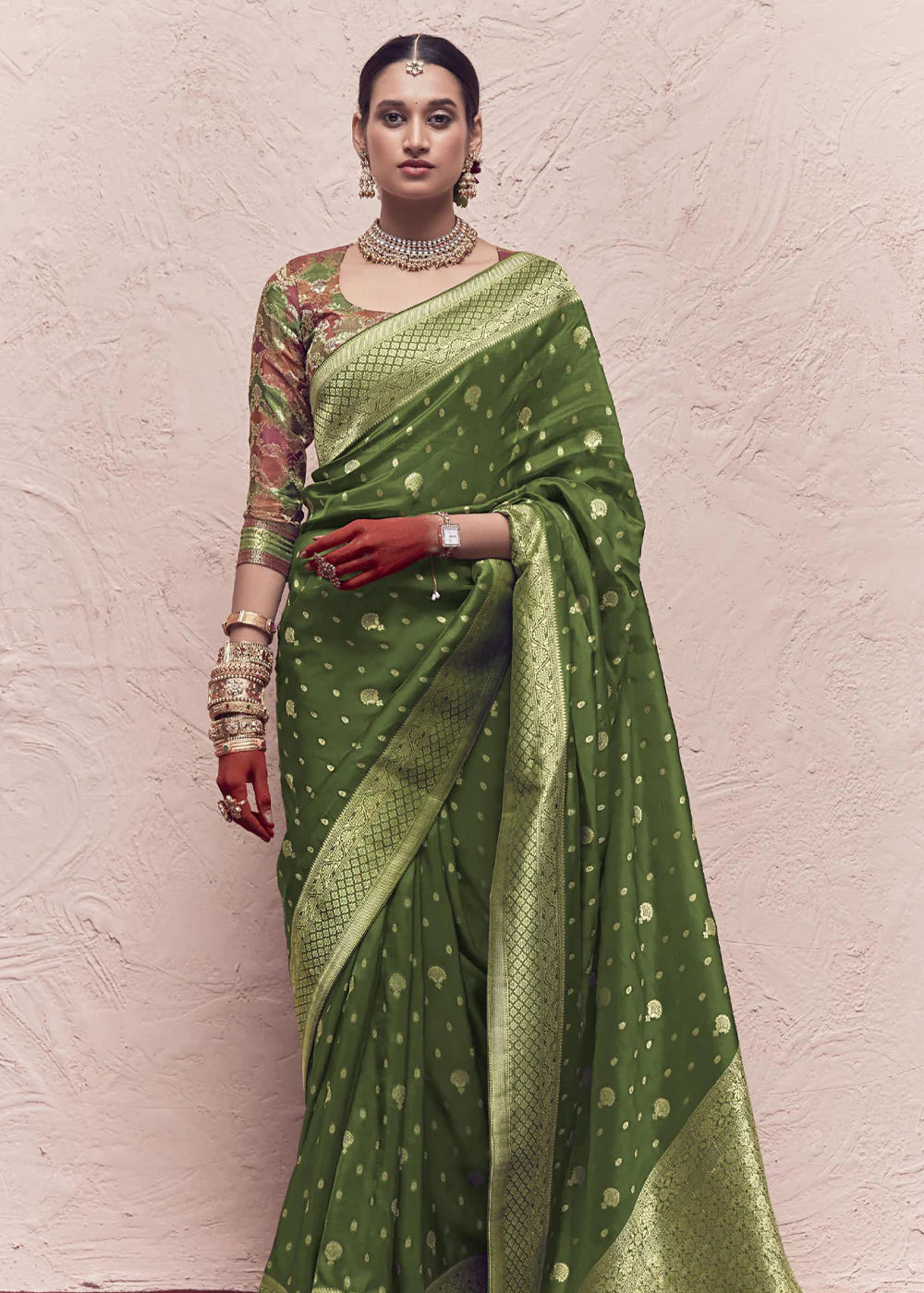 GREEN ZARI WOVEN DOLA SILK SAREE WITH ZARI WOVEN BLOUSE