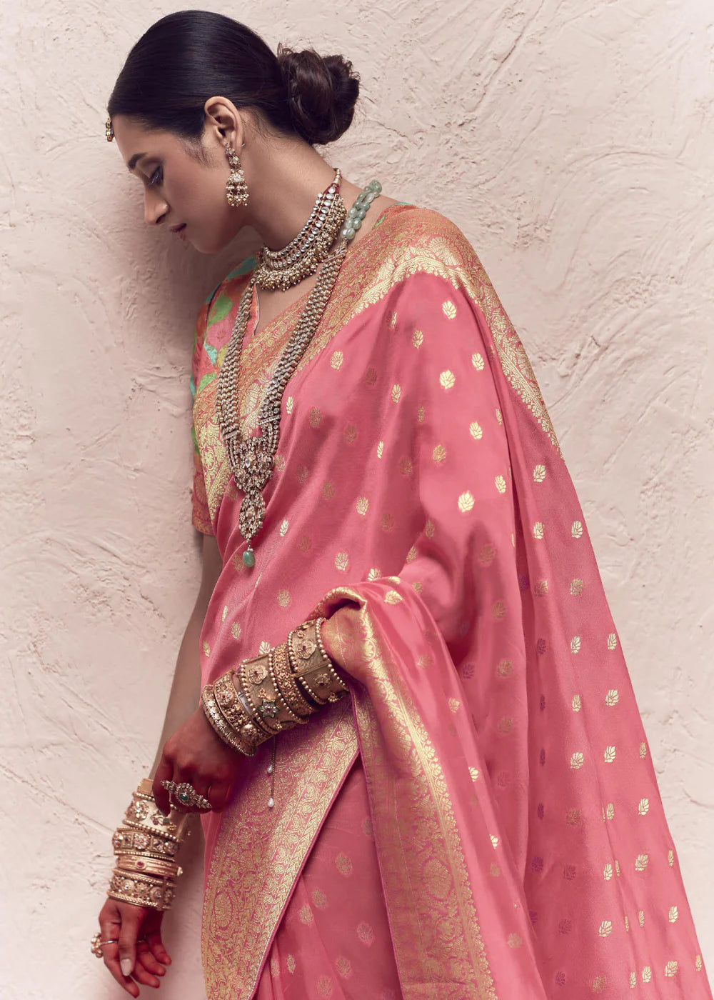 PINK ZARI WOVEN DOLA SILK SAREE WITH ZARI WOVEN BLOUSE