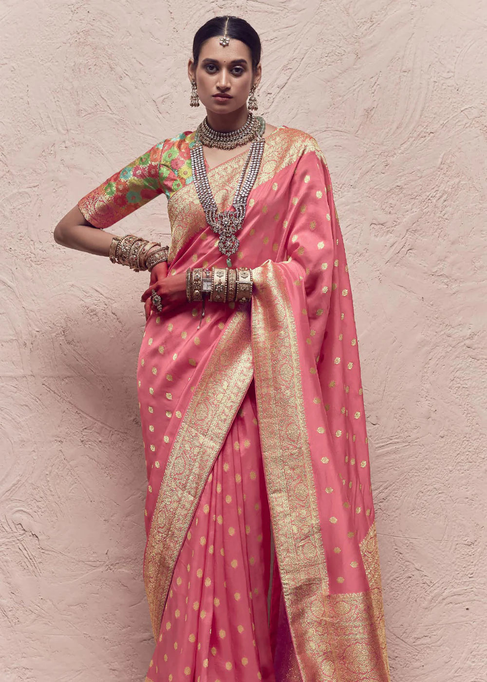 PINK ZARI WOVEN DOLA SILK SAREE WITH ZARI WOVEN BLOUSE