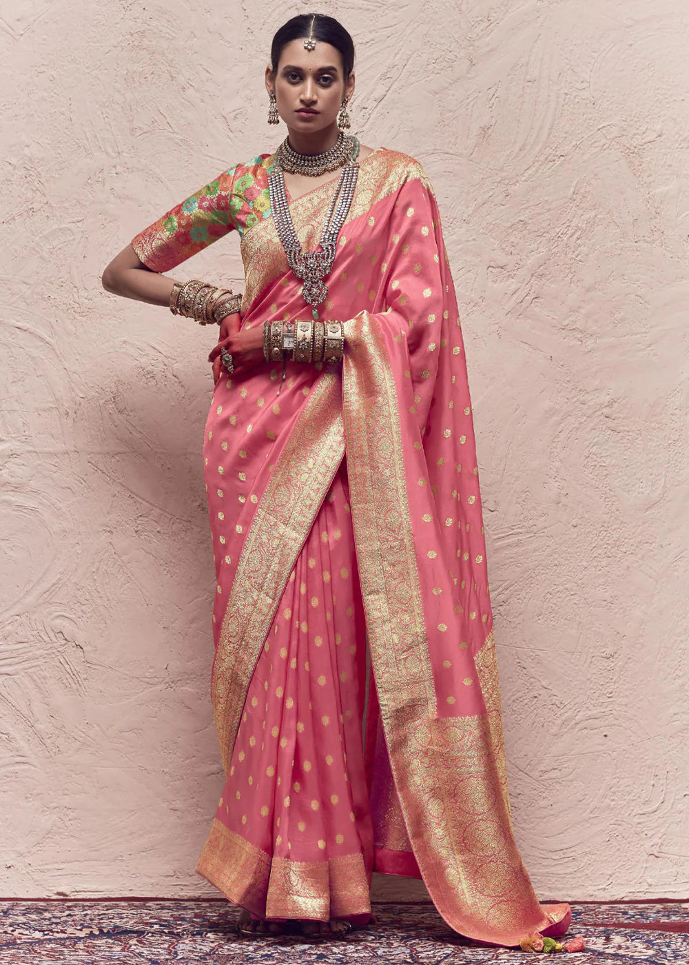 PINK ZARI WOVEN DOLA SILK SAREE WITH ZARI WOVEN BLOUSE