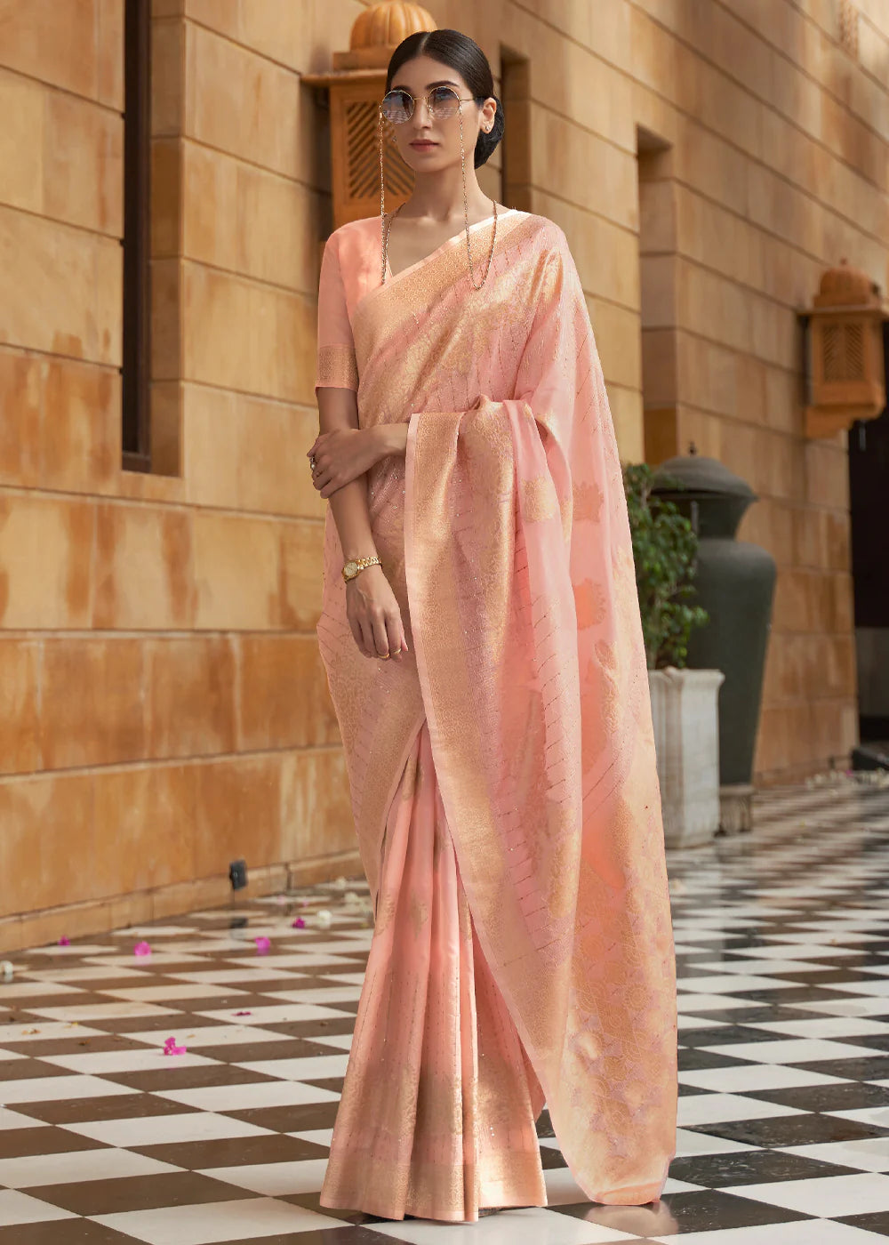 MAUVELOUS PINK ZARI WOVEN SILK SAREE WITH SEQUINS WORK