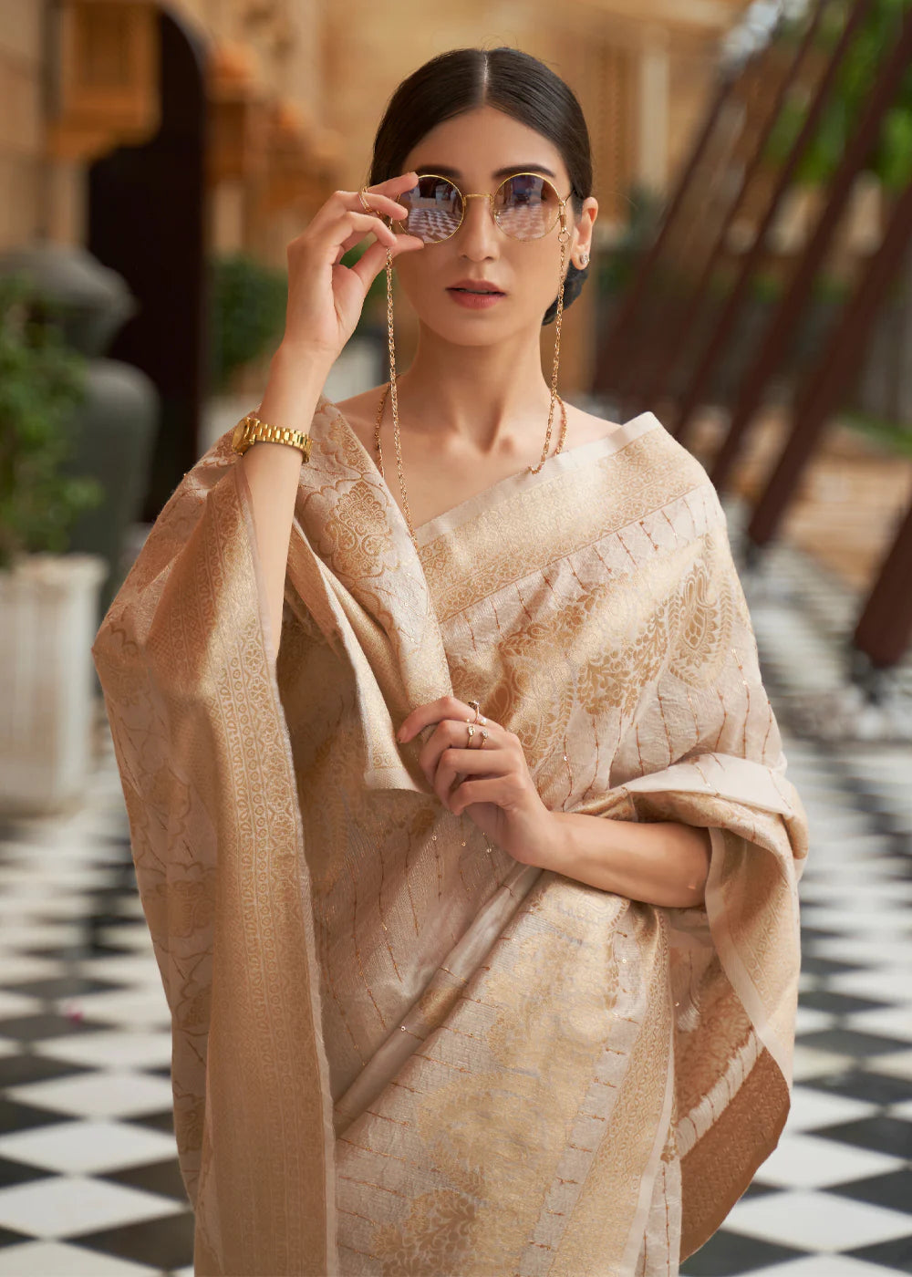 SOFT STONE ZARI WOVEN SILK SAREE WITH SEQUINS WORK