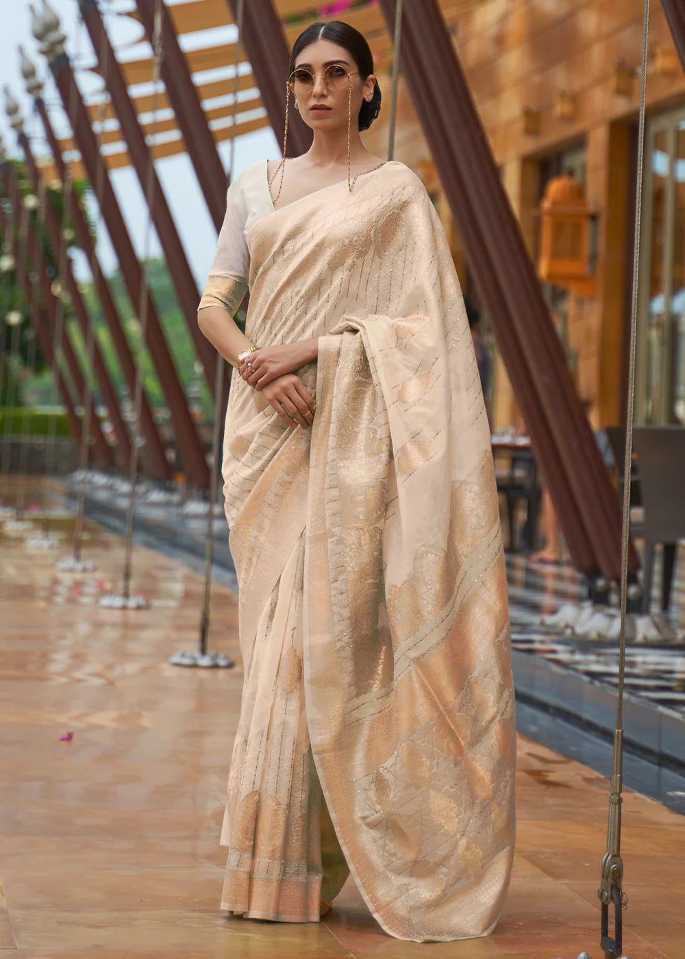 SOFT STONE ZARI WOVEN SILK SAREE WITH SEQUINS WORK