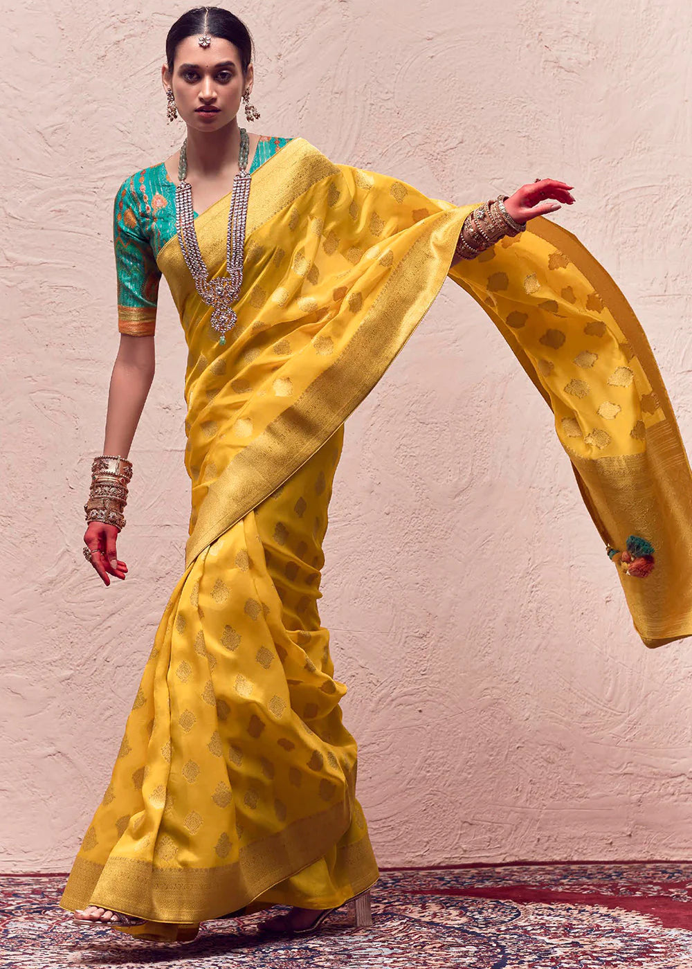 YELLOW ZARI WOVEN DOLA SILK SAREE WITH ZARI WOVEN BLOUSE