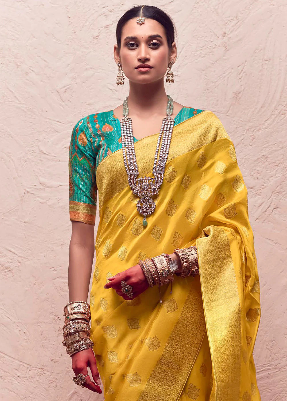 YELLOW ZARI WOVEN DOLA SILK SAREE WITH ZARI WOVEN BLOUSE