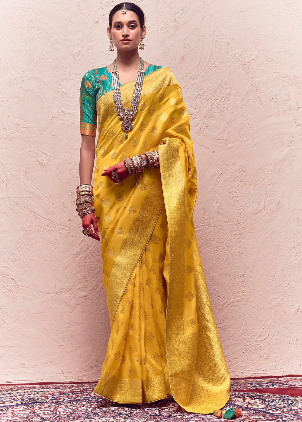 YELLOW ZARI WOVEN DOLA SILK SAREE WITH ZARI WOVEN BLOUSE