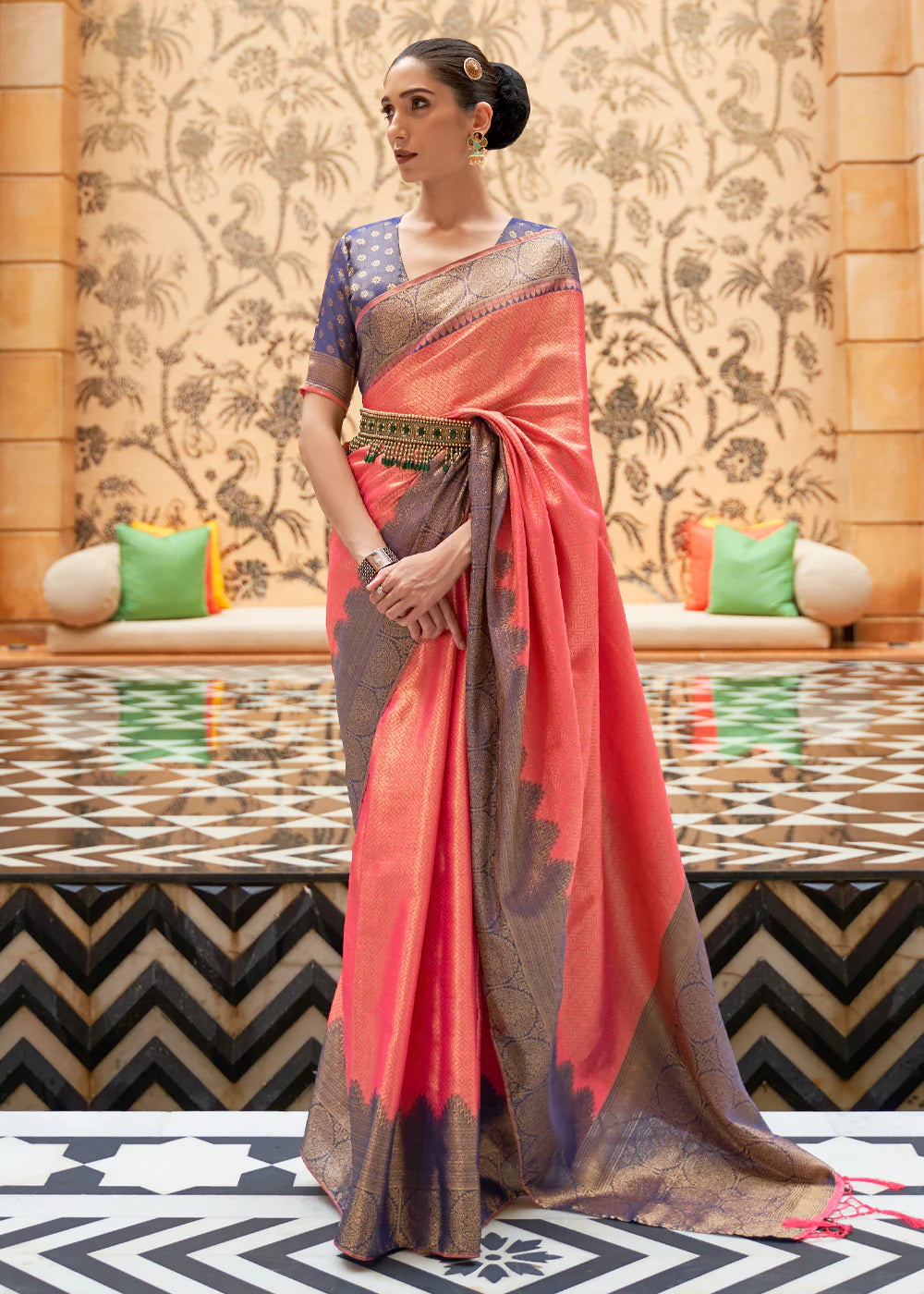 FIERY ROSE PINK ZARI WOVEN Banarasi SILK SAREE