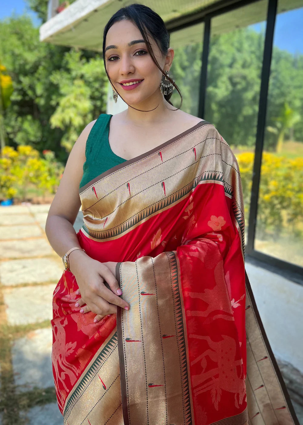 Red Woven Paithani Silk Saree