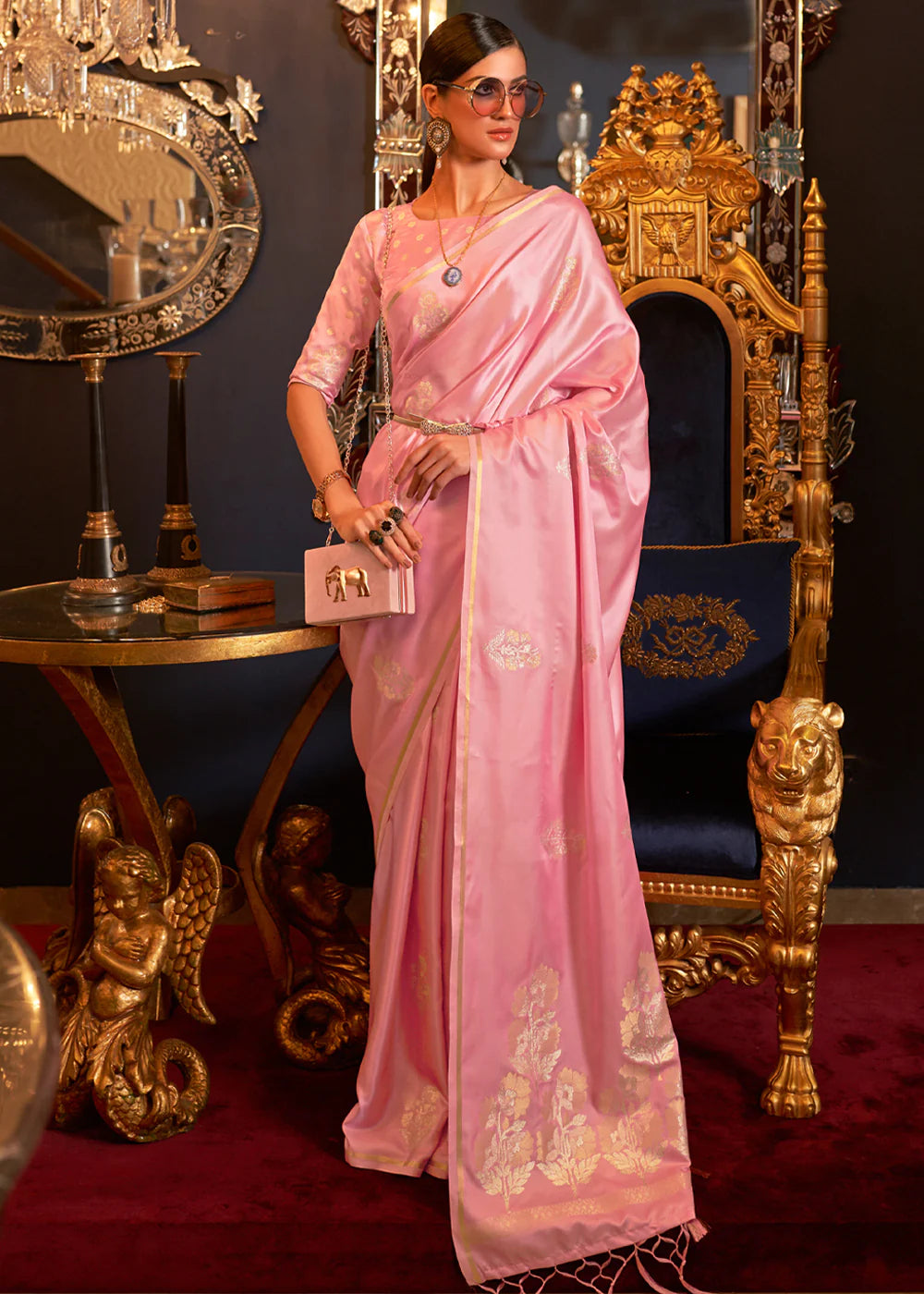 Pink DESIGNER Banarasi SATIN SILK SAREE