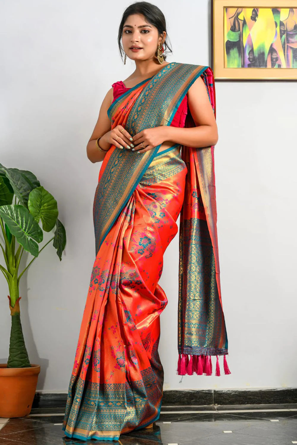 SALMON ORANGE KANJIVARAM SILK SAREE