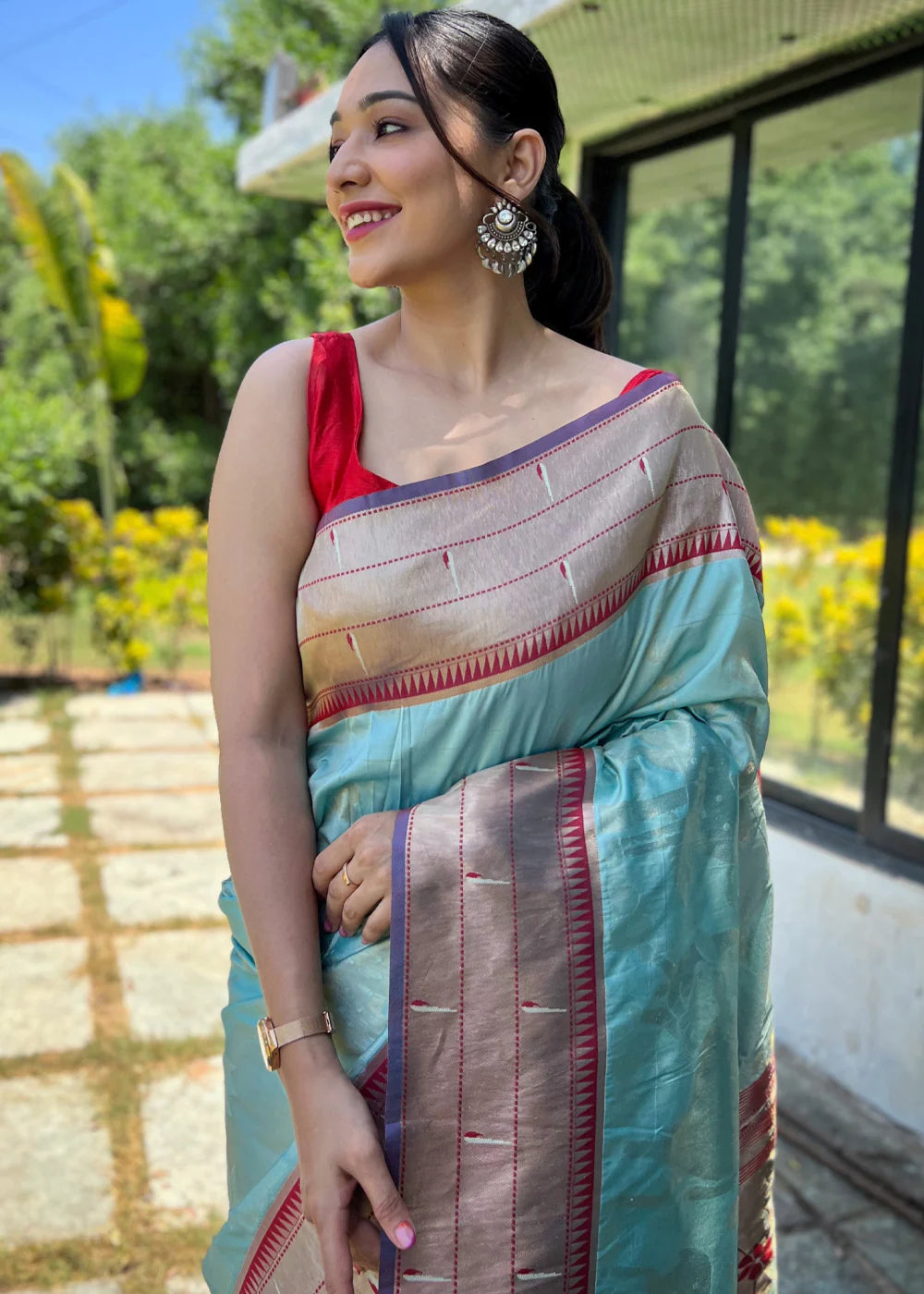 SKY BLUE Woven Paithani Silk Saree