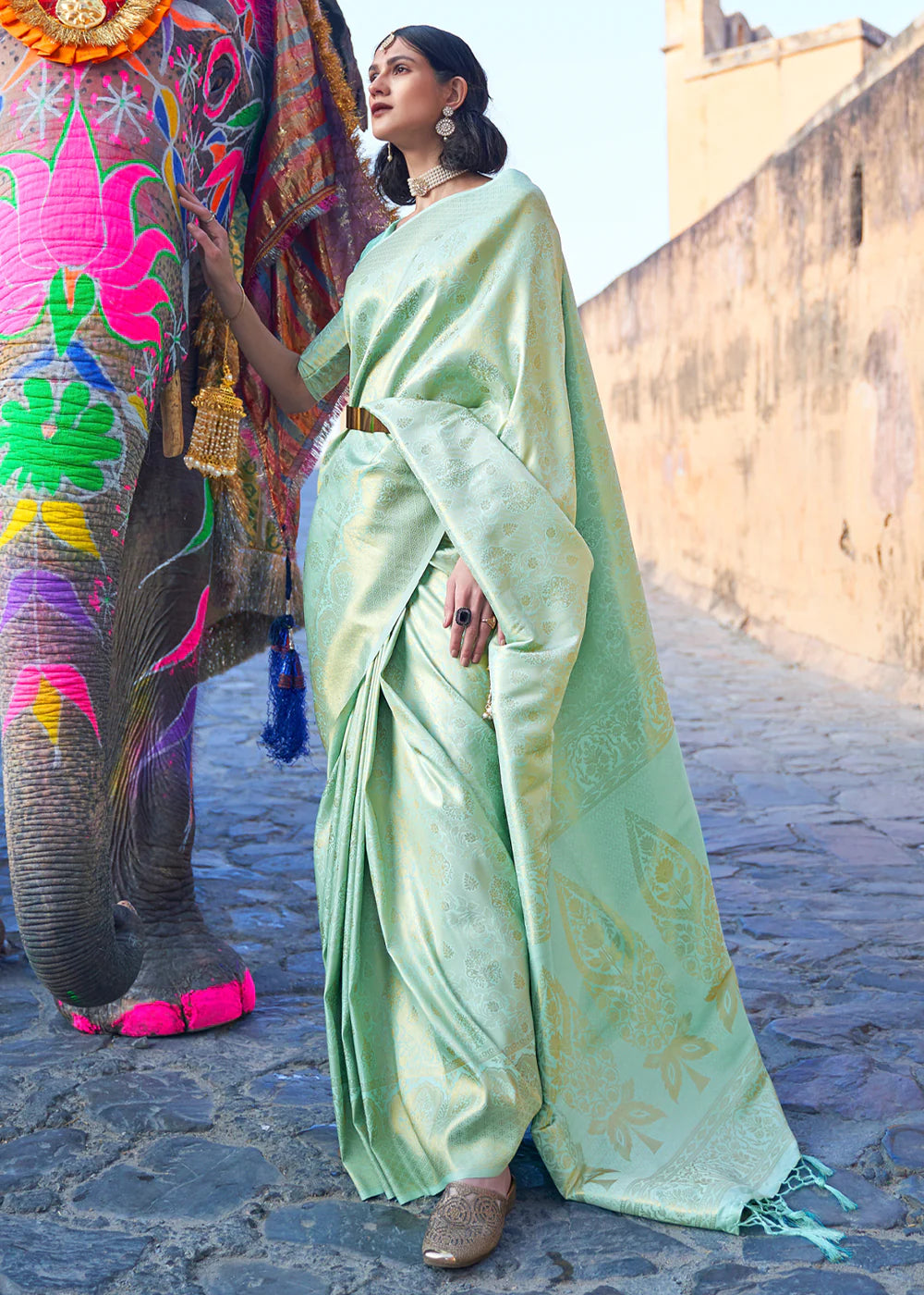 SOFT GREEN BANARASI Woven Silk Saree