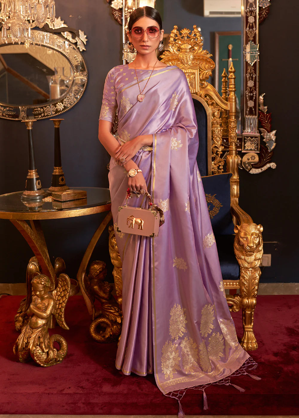 PURPLE DESIGNER Banarasi SATIN SILK SAREE