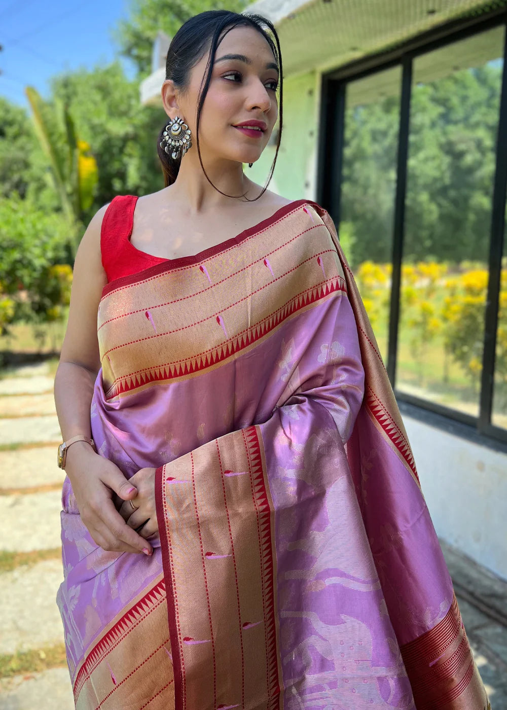 LAVENDER Woven Paithani Silk Saree